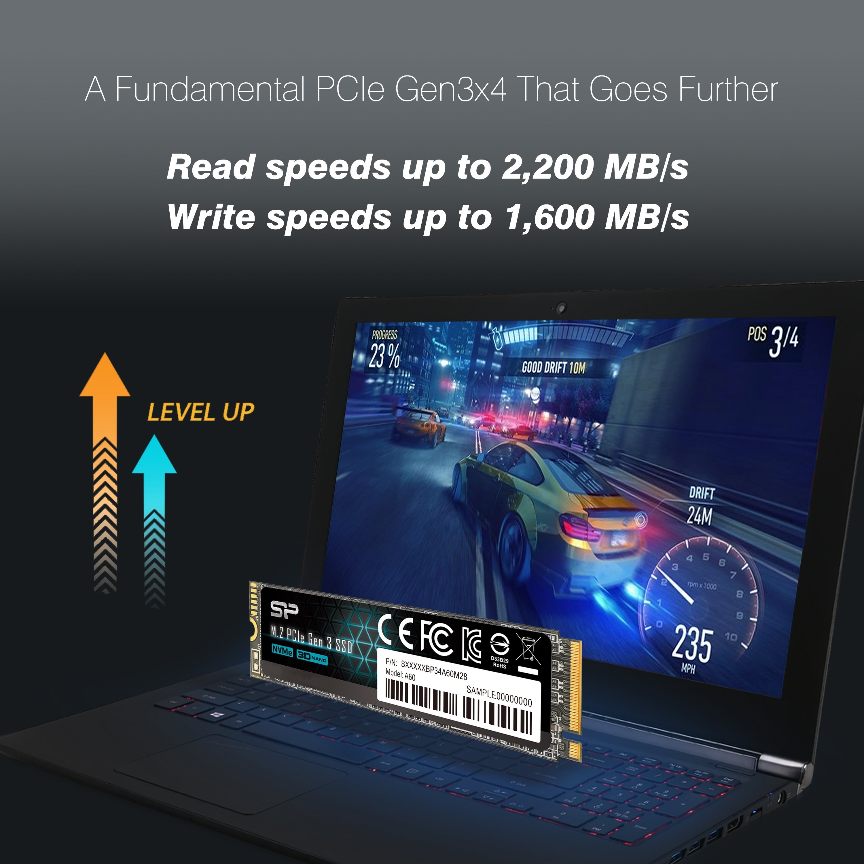 Silicon Power P34A60 256GB-2TB NVMe PCIe Gen3x4 M.2 2280 interne Solid-State-Festplatte