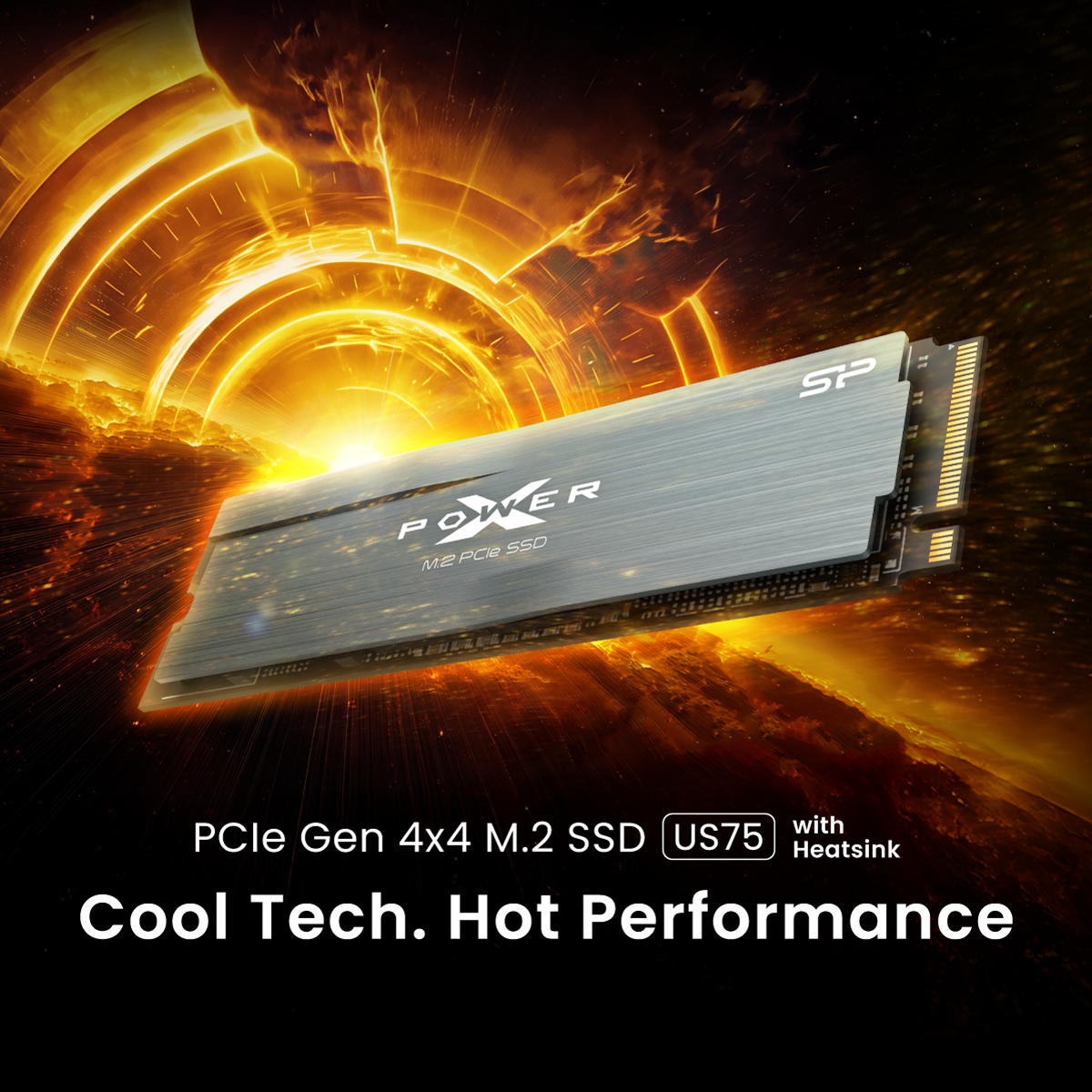 Silicon Power US75 mit Kühlkörper 1TB-4TB NVMe Gen4x4 M.2 2280 Interne Solid State Drive Kompatibel mit PS5