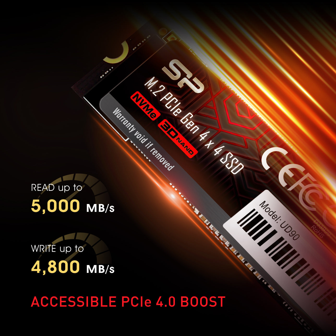 Silicon Power UD90 500GB-4TB PCIe Nvme Gen4x4 M.2 2280 Interne Solid State Drive