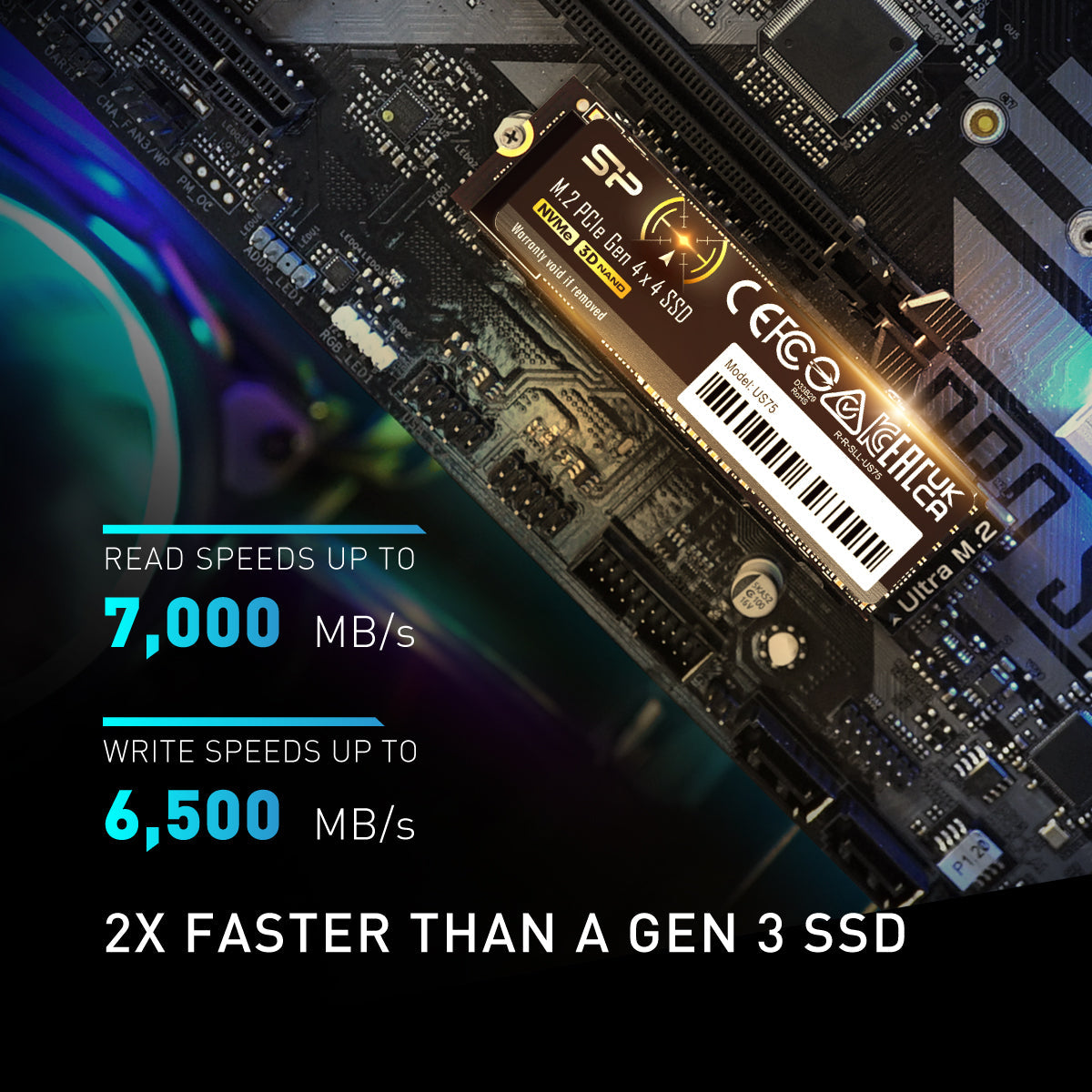 Silicon Power US75 1TB-4TB NVMe Gen4x4 M.2 2280 interne Solid-State-Festplatte, kompatibel mit PS5