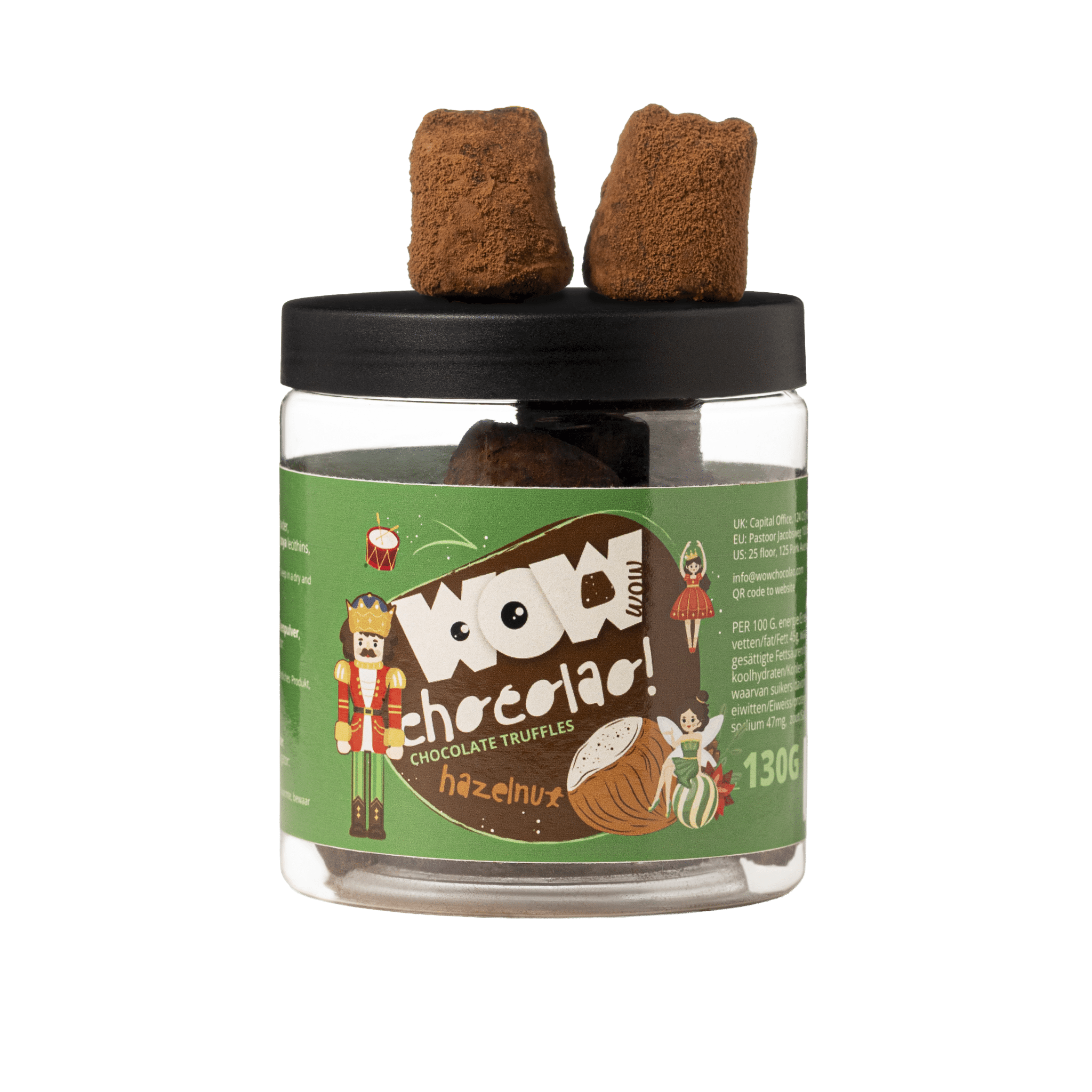 Geschenkglas Haselnuss-Weihnachtstrüffel 130g | Festliche Nuss-Schokolade