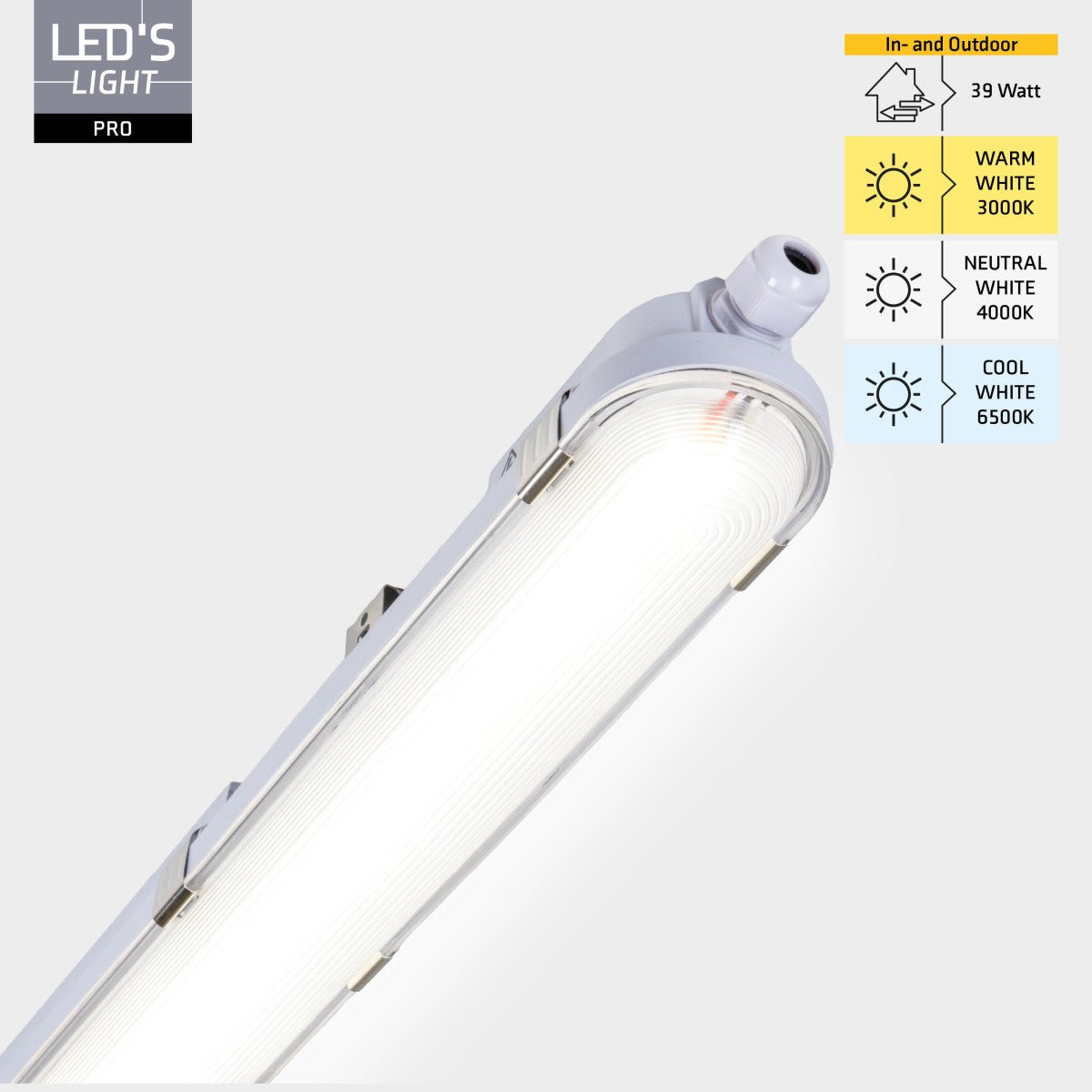 LED's Light pro Koppelbaar CCT/Power select TL armatuur met Strip - 180lm/w 39W 150cm 7020lm 3000K/4000K/6500K - IP65 IK08