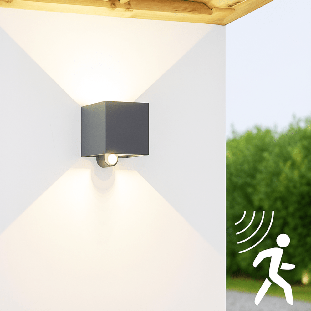 Lumo Qube Sensor Wandlamp Buitenlamp met lichtbron - 380lm 1800K - Zwart